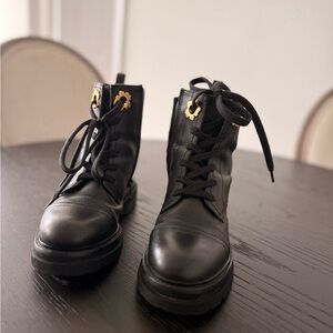 Ted Baker Black Lace Up Boots with Gold Accents